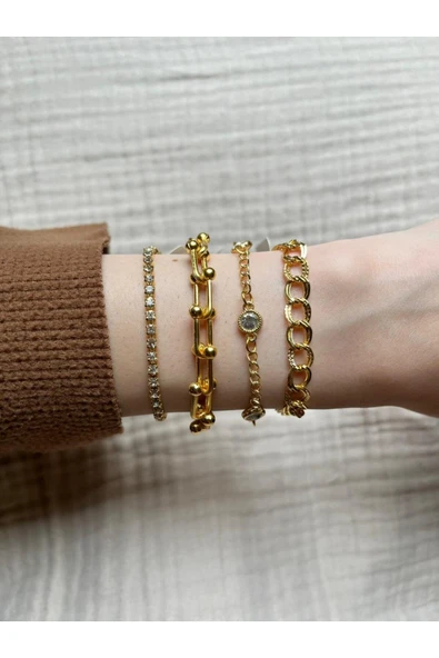 Vipfoni Gold Renk Zincir 4 lü Bileklik Seti - MGLD3 ürün görseli