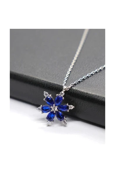 Vipfoni Mavi Taşlı Yıldız Çiçeği Kolye - Resim 2