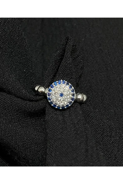 Vipfoni Zirkon Taşlı Nazar Boncuğu Gümüş Kaplama Yüzük - Resim 3