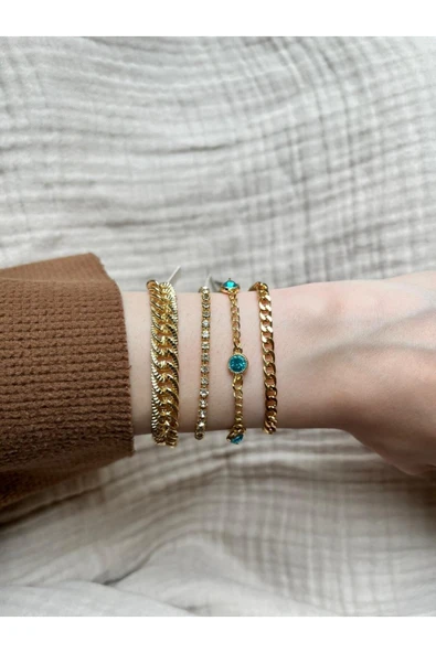 Vipfoni Gold Renk Zincir 4 lü Bileklik Seti - MGLD6 ürün görseli