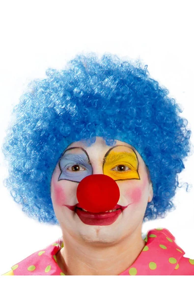 Vipfoni Kıvırcık Afro Bonus Peruk Takma Saç ve Kırmızı Burun Seti - Mavi ürün görseli