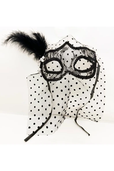 Vipfoni Siyah Renk Siyah Puantiyeli Duvaklı Incili Parti Maskesi ürün görseli