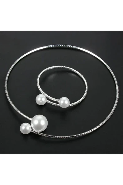 Vipfoni Su Yolu Zirkon Taşlı Kolye Bileklik Zarif Incili Set; Gelin Aksesuarı ürün görseli 1