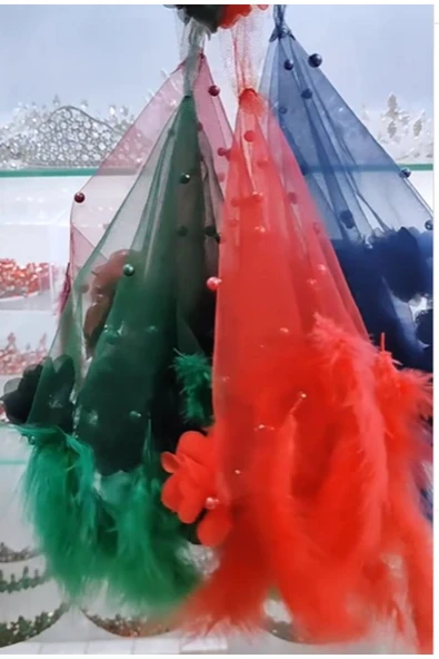 Vipfoni Kına Geceleri Için Lüks İncil Tüylü Arnavut Gelin Halay Mendili - Resim 2