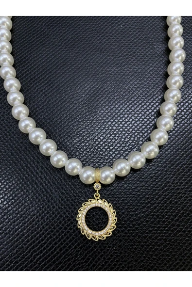 Vipfoni Zirkon Taşlı Inci Içi Boş Çeyrekli Kolye ve Bileklik Set Model - 2 - Resim 2