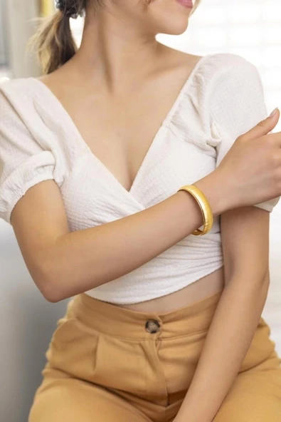 Yiğitbaşı Gold 22 Ayar İşçiliksiz Simli 15mm Şarnel Bilezik - 2