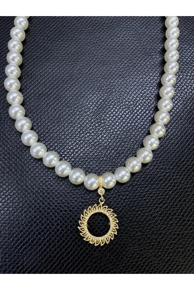 Vipfoni Zirkon Taşlı Inci Içi Boş Çeyrekli Kolye Model - 3 ürün görseli