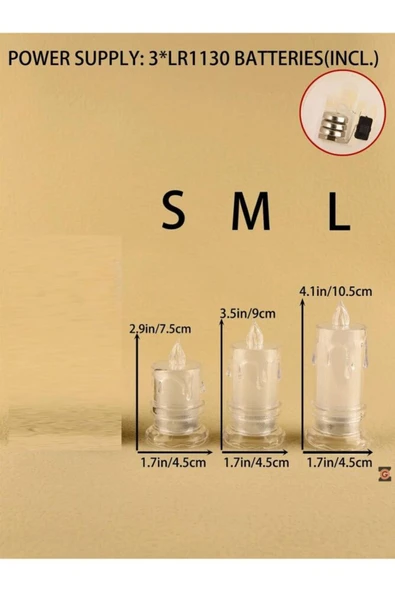 Vipfoni Alevli Kristal Erimiş Hareketli Alevli Eriyen Yapay Pilli Led Mum 10,5 cm 1 Adet - 3