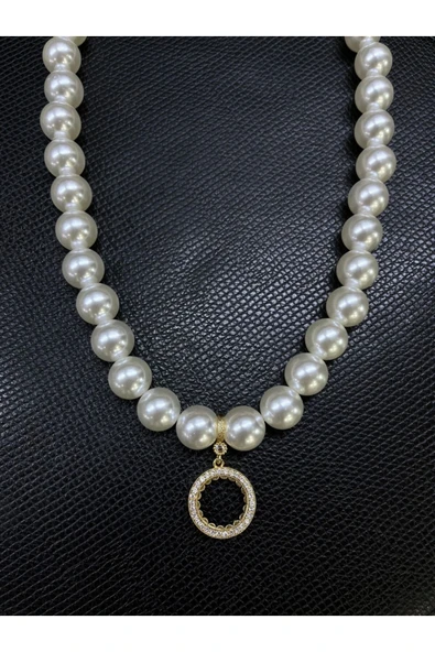 Vipfoni Zirkon Taşlı Inci Içi Boş Çeyrekli Kolye Model - 1 ürün görseli