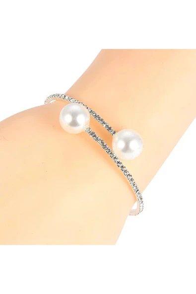 Vipfoni Su Yolu Zirkon Taşlı Kolye Bileklik Zarif Incili Set; Gelin Aksesuarı - Resim 3