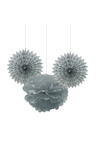 Vipfoni KF114 Gümüş Kağıt Süsleme Seti Yelpaze/Ponpon 3lü ürün görseli