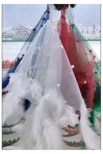 Vipfoni Kına Geceleri Için Lüks İncil Tüylü Arnavut Gelin Halay Mendili - Resim 2