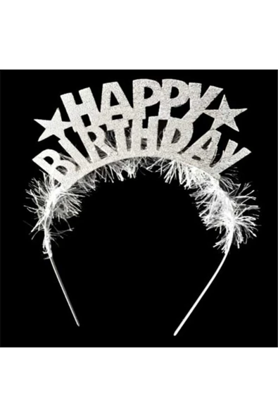 Vipfoni Kadın Gri Tüylü Simli Happy Birthday Taç ürün görseli