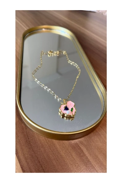 Vipfoni Özel Tasarım İncili Asimetrik Kalp Gold Sanat Kadın Çelik Kolye ürün görseli