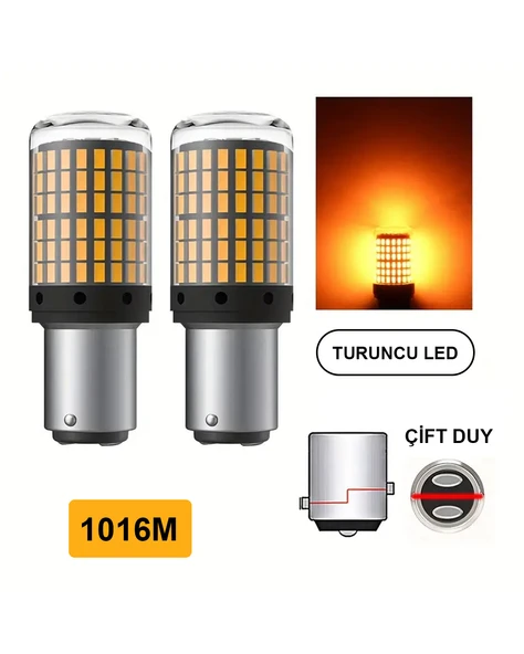Oto 144LED Ampul 2'li Set, 1016M 12V Çift Duy Beyaz-Kırmızı-Turuncu Işık, Fren, Park, Sinyal Ampulleri - Resim 3