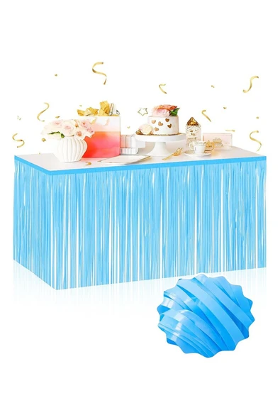 Vipfoni Kendinden Yapışkanlı Makaron Mavi Püsküllü Masa Eteği – 75 x 275 cm ürün görseli