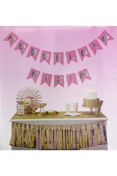 Vipfoni Pembe Üzeri Gold Hoşgeldin Kızım Flama ürün görseli