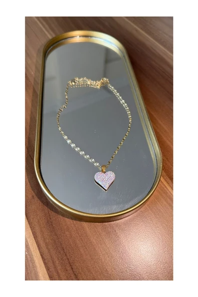 Vipfoni Zirkon Taşlı Kalp Çelik kolye - Resim 2