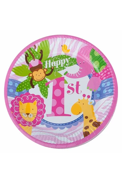 Vipfoni 1 Yaş Neşeli Hayvanlar Pembe Karton Tabak ürün görseli