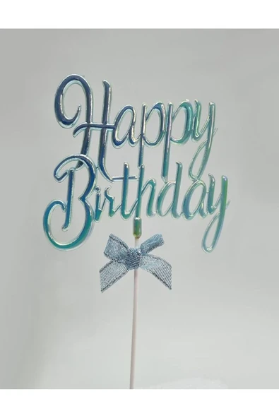 Vipfoni Mavi Renk Happy Birthday Pasta Süsü Tekrar Kullanılabilir ürün görseli