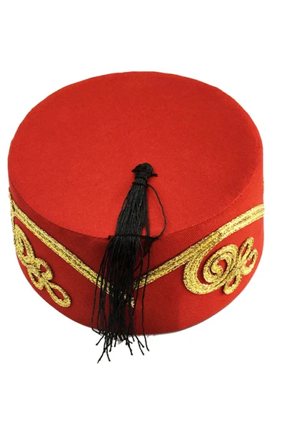 Vipfoni Kırmızı Renk Otantik Şerit Işlemeli Osmanlı Fesi 8 No 8 -10 Yaş ürün görseli