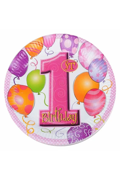 Vipfoni Balonlar 1 Yaş Pembe Karton Tabak ürün görseli