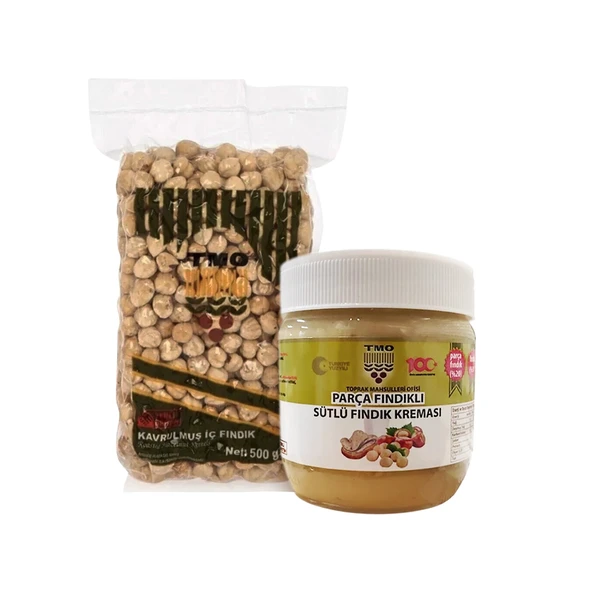 TMO Kavrulmuş İç Fındık 500 gr 1 ADET + TMO Parça Fındıklı Sütlü Fındık Kreması 400 gr
