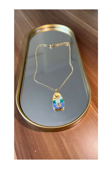 Vipfoni Özel Tasarım İncili Gold Sanat Kadın Çelik Kolye - Resim 2