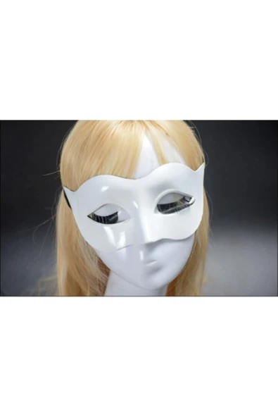 Samur Beyaz Renk Ip Aparatlı Plastik Parti Maskesi - Resim 2