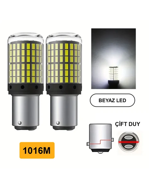 Oto 144LED Ampul 2'li Set, 1016M 12V Çift Duy Beyaz-Kırmızı-Turuncu Işık, Fren, Park, Sinyal Ampulleri ürün görseli
