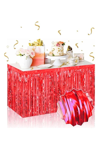 Vipfoni Kendinden Yapışkanlı Kırmızı Metalize Püsküllü Masa Eteği – 75 x 275 cm ürün görseli