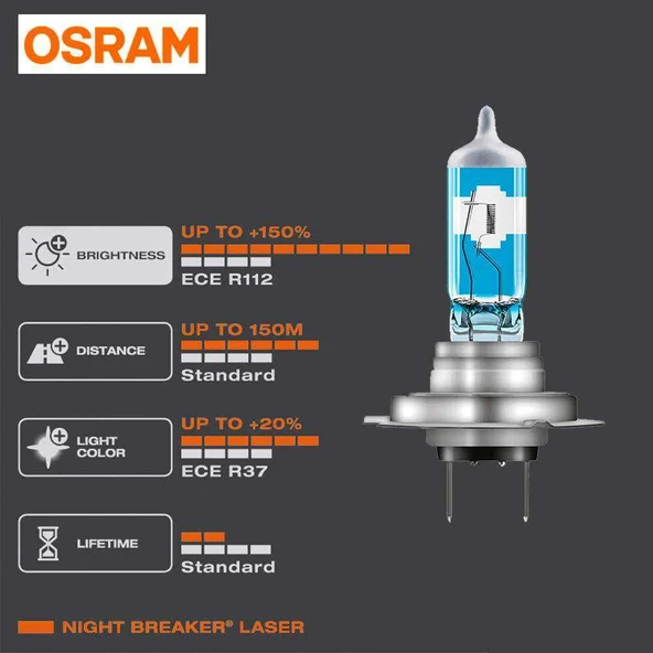 Unıversal Halogen Ampul H7 12v 55w Far %150. Ekstra Aydınlatmalı 64210nl - Osram 64210 Nl - Resim 2