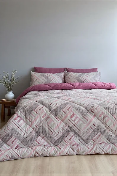 Alla Turca Çift Kişilik 4 Yastık Kılıflı Lastikli Çarşaflı Çift Taraflı Desenli Uyku Seti-Nova Gül Kurusu