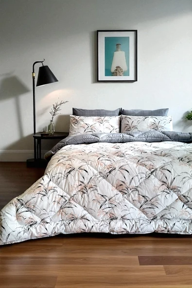 Alla Turca Çift Kişilik 4 Yastık Kılıflı Lastikli Çarşaflı Çift Taraflı Desenli Uyku Seti-Natura Gri ürün görseli