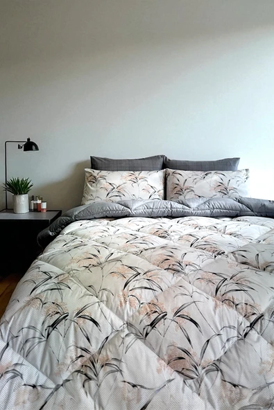 Alla Turca Çift Kişilik 4 Yastık Kılıflı Lastikli Çarşaflı Çift Taraflı Desenli Uyku Seti-Natura Gri - Resim 3