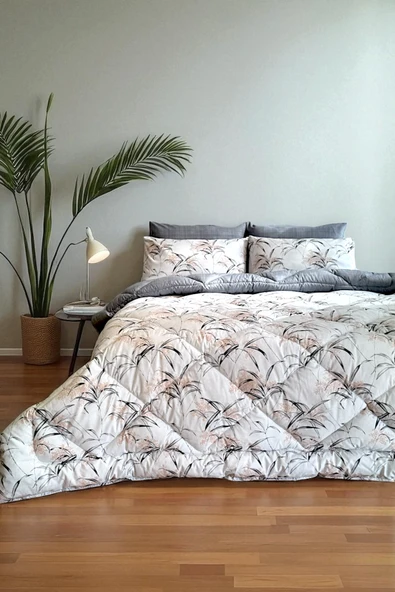 Alla Turca Çift Kişilik 4 Yastık Kılıflı Lastikli Çarşaflı Çift Taraflı Desenli Uyku Seti-Natura Gri - Resim 4