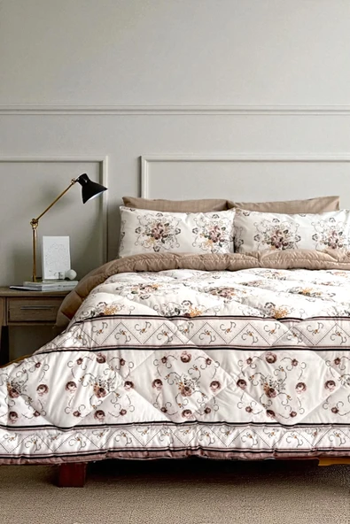 Alla Turca Çift Kişilik 4 Yastık Kılıflı Lastikli Çarşaflı Çift Taraflı Desenli Uyku Seti-Kanaviçe Sütlü Kahve - 3