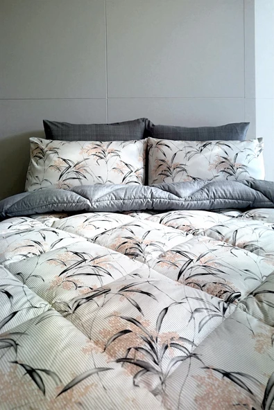 Alla Turca Çift Kişilik 4 Yastık Kılıflı Lastikli Çarşaflı Çift Taraflı Desenli Uyku Seti-Natura Gri - Resim 5