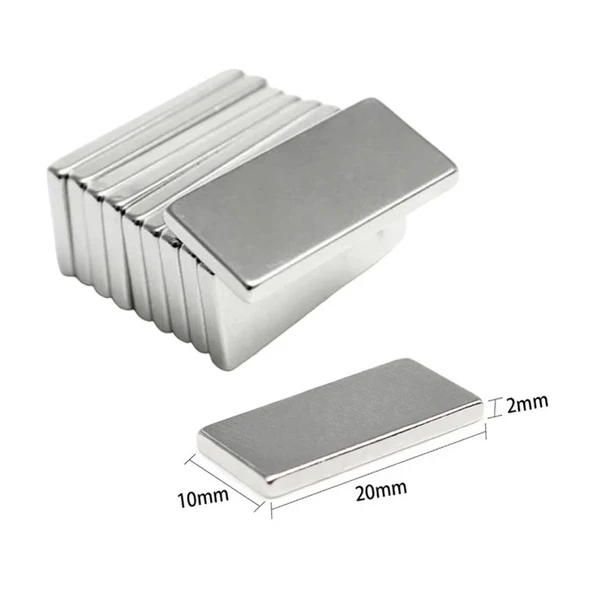 100 Adet 20x10x2 mm Neodyum Mıknatıs Köşeli Magnet N35 Nikel Kaplama Güçlü Kaliteli Dayanıklı - Resim 2
