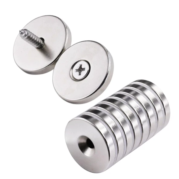 2 Adet 25x10/5x5,5 mm Neodyum Mıknatıs Havşa Delikli Magnet Vida Atılabilir N35 Nikel Paslanmaz - 1