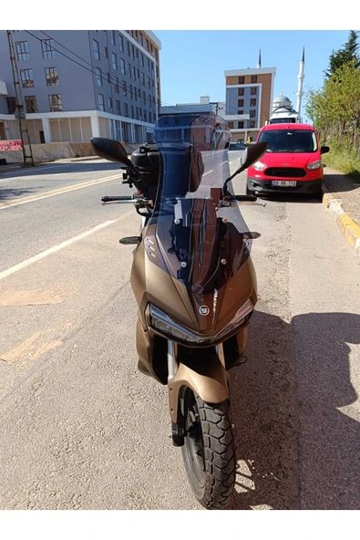 MOTOCAM Yuki Adventure 150 Siperlik Ön Cam 2023-2025 Model 55cm Füme Renkli 4mm KISA SPOR CAM - Resim 3