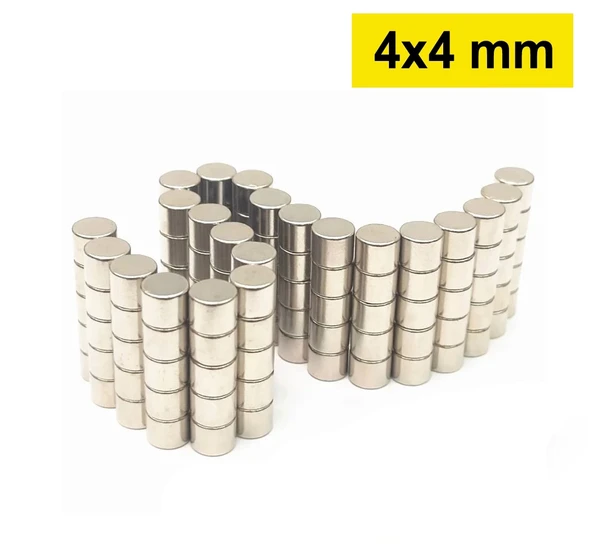 100 Adet 4x4 mm Yuvarlak Neodyum Mıknatıs N35 Güçlü Magnet Nikel Kaplama - 2