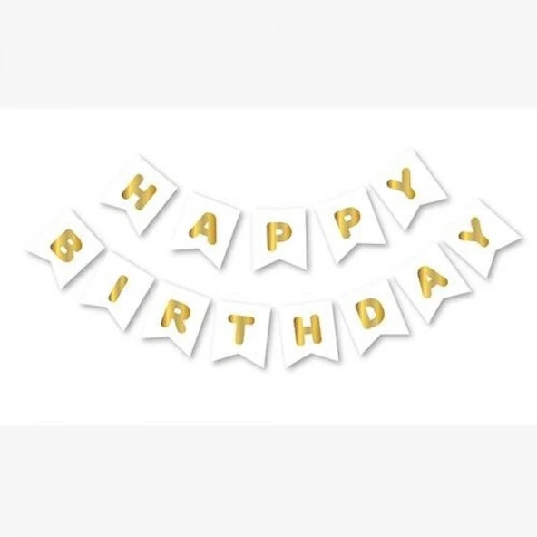 Happy Bırthday Yazı Beyaz/ Gold Banner ürün görseli