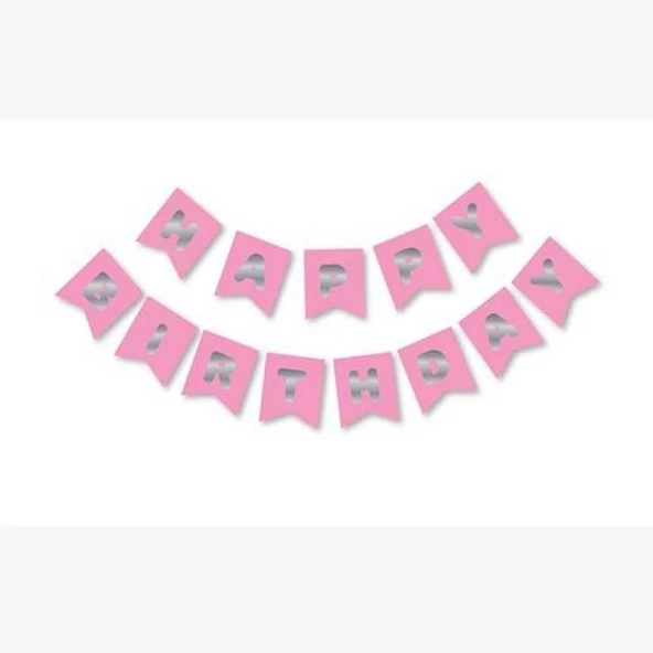 Happy Bırthday Yazı Pembe/ Gümüş Banner - 1