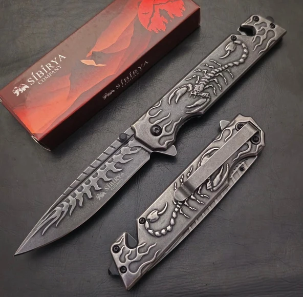 Sibirya Company S2076-B Eskitme Akrep Desen İşlemeli Kurtarma Kamp Çakısı