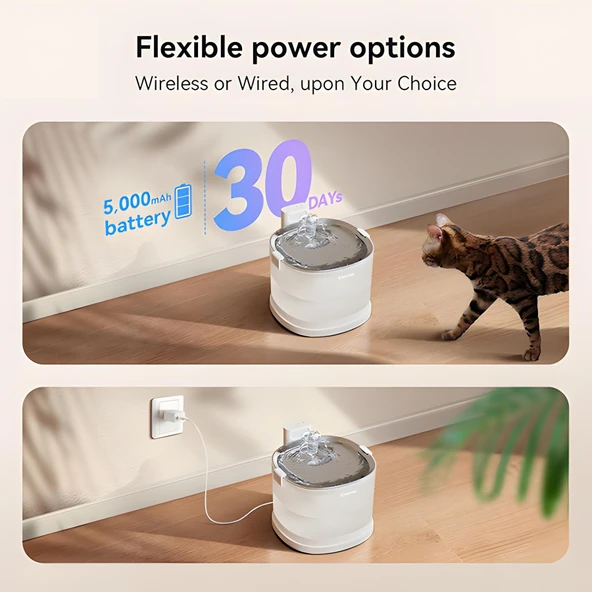 Cheerble E1+ Çelik Hazneli Şarjlı Otomatik Kedi Su Pınarı 2Lt - 5