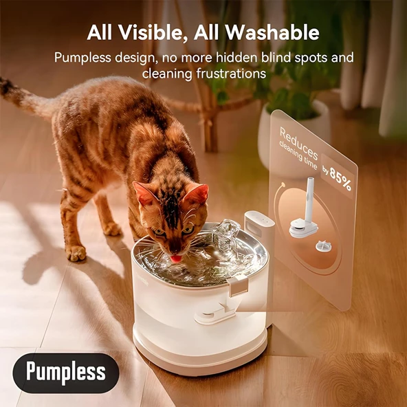 Cheerble E1+ Çelik Hazneli Şarjlı Otomatik Kedi Su Pınarı 2Lt - 8