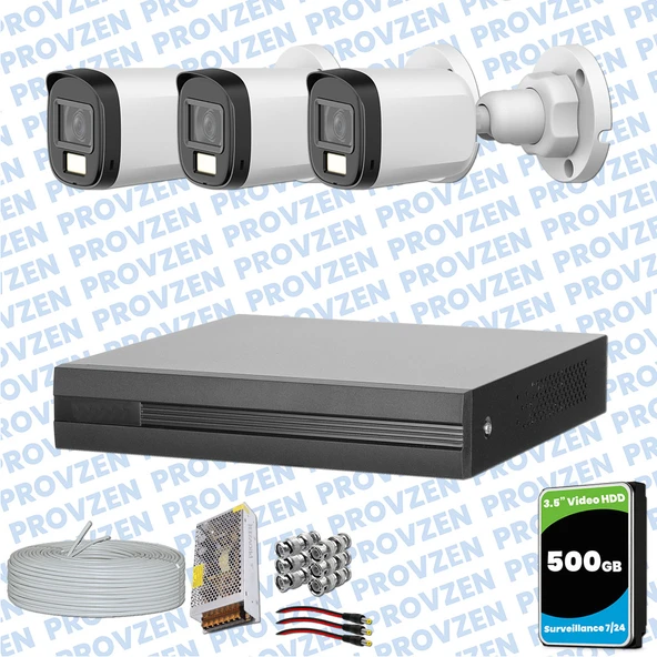 Provzen Dahua 3 Kameralı Full HD Fullcolor Mikrofonlu Güvenlik Kamerası - 1