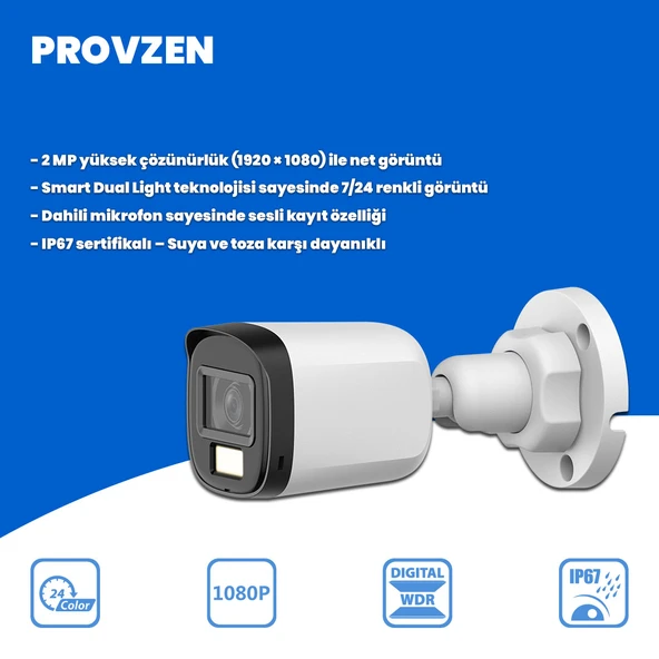 Provzen Dahua 6 Kameralı Full HD Fullcolor Mikrofonlu Güvenlik Kamerası - 2