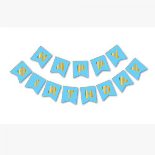 Happy Bırthday Yazı Mavi/ Gold Banner ürün görseli